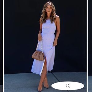 Gingham front slit lavender/white midi dress size small